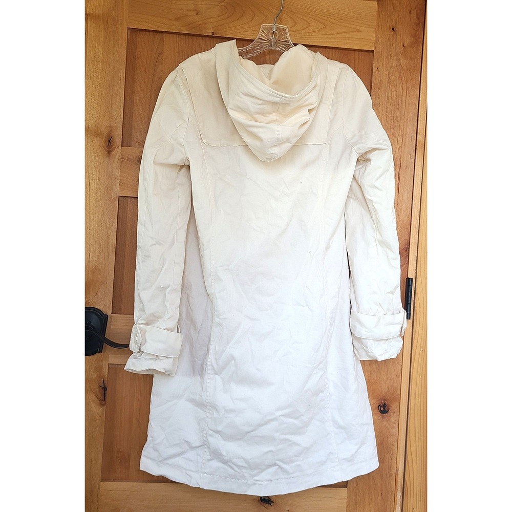 Anthropologie Tulle Cream White Cotton MEDIUM Trench Coat Hood‎ Quiet Luxury M - Picture 4 of 8